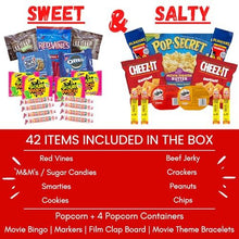 Load image into Gallery viewer, Movie Night Gift Basket – 42-Piece Gift Box with Popcorn, Candy, Snacks & Bingo – Birthdays, Date Night, Family, Kids, Adults, Mom, Dad, Teens, Christmas, Mothers Day, Fathers Day, Raffle & Fundraiser