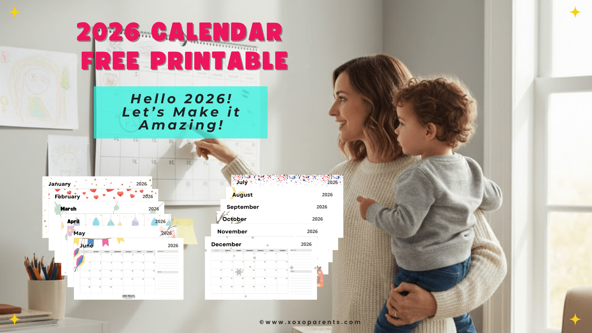 2026 Calendar - Free Printable - XOXO Parents