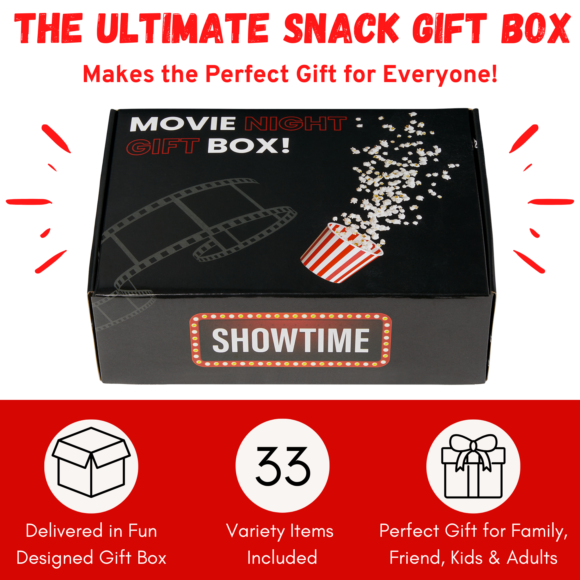 Movie Night Co.™ Gift Box Set Snacks + Movie Night Bingo & More
