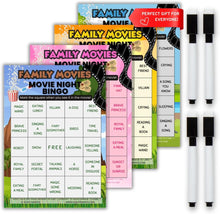 Load image into Gallery viewer, XOXO Parents Movie Night Bingo Cards | Reusable Bingo Cards with Dry-Erase Markers – Family, Romantic, Action &amp; Multi-Theme
