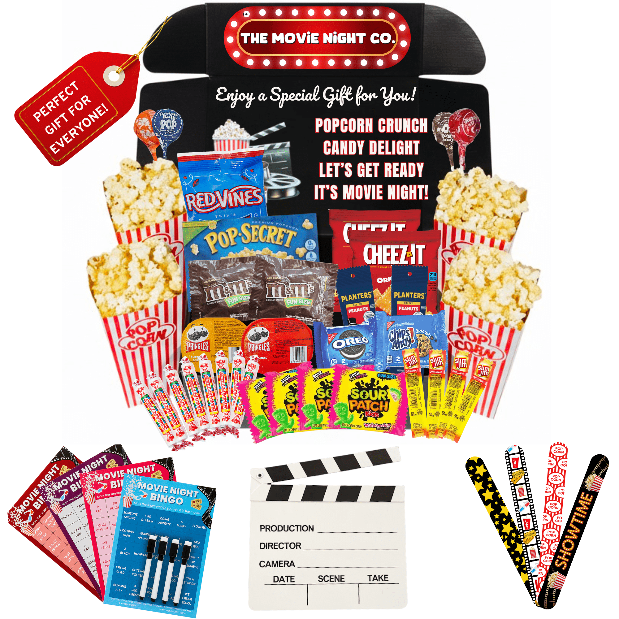 Movie Night Co.™ Gift Box Set Snacks + Movie Night Bingo & More - XOXO Parents