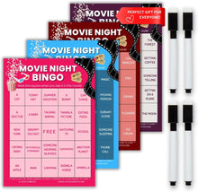 Load image into Gallery viewer, XOXO Parents Movie Night Bingo Cards | Reusable Bingo Cards with Dry-Erase Markers – Family, Romantic, Action &amp; Multi-Theme - XOXO Parents
