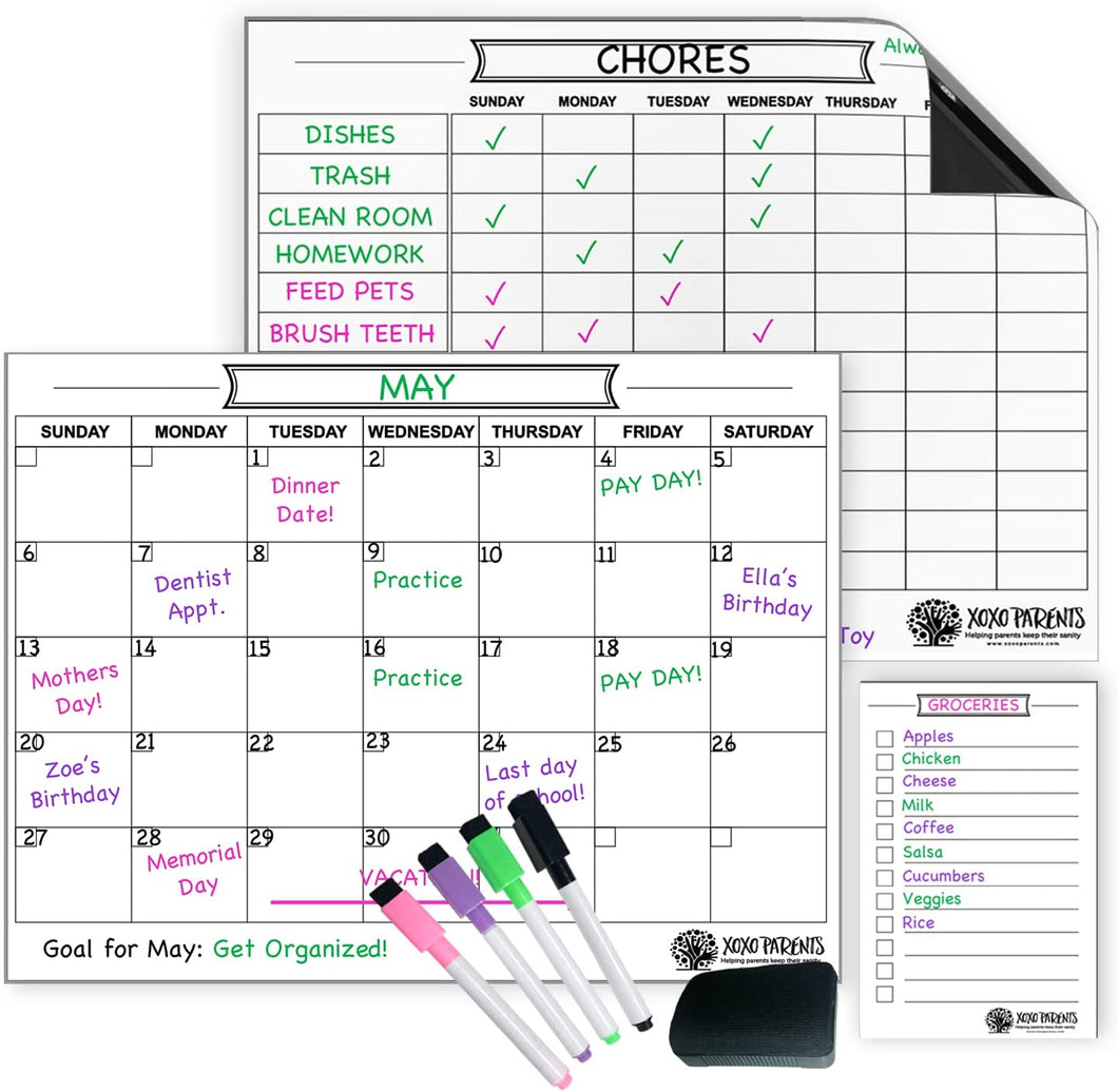 Magnet Chore Chart + Calendar + To Do List (White) - XOXO Parents