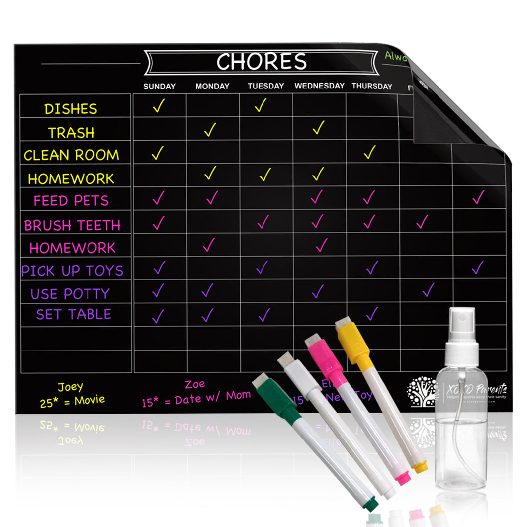 Magnet Chore Chart for Kids - Black - XOXO Parents