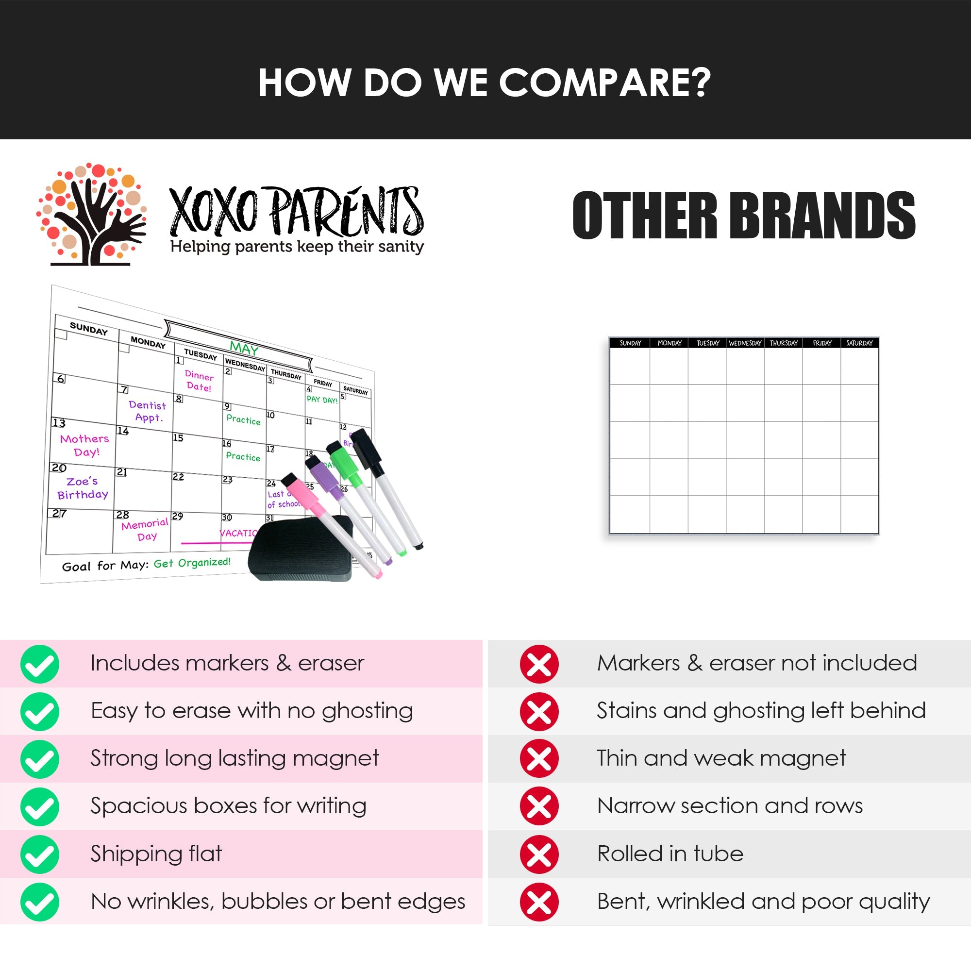 Dry Erase Calendar for Fridge - White - XOXO Parents