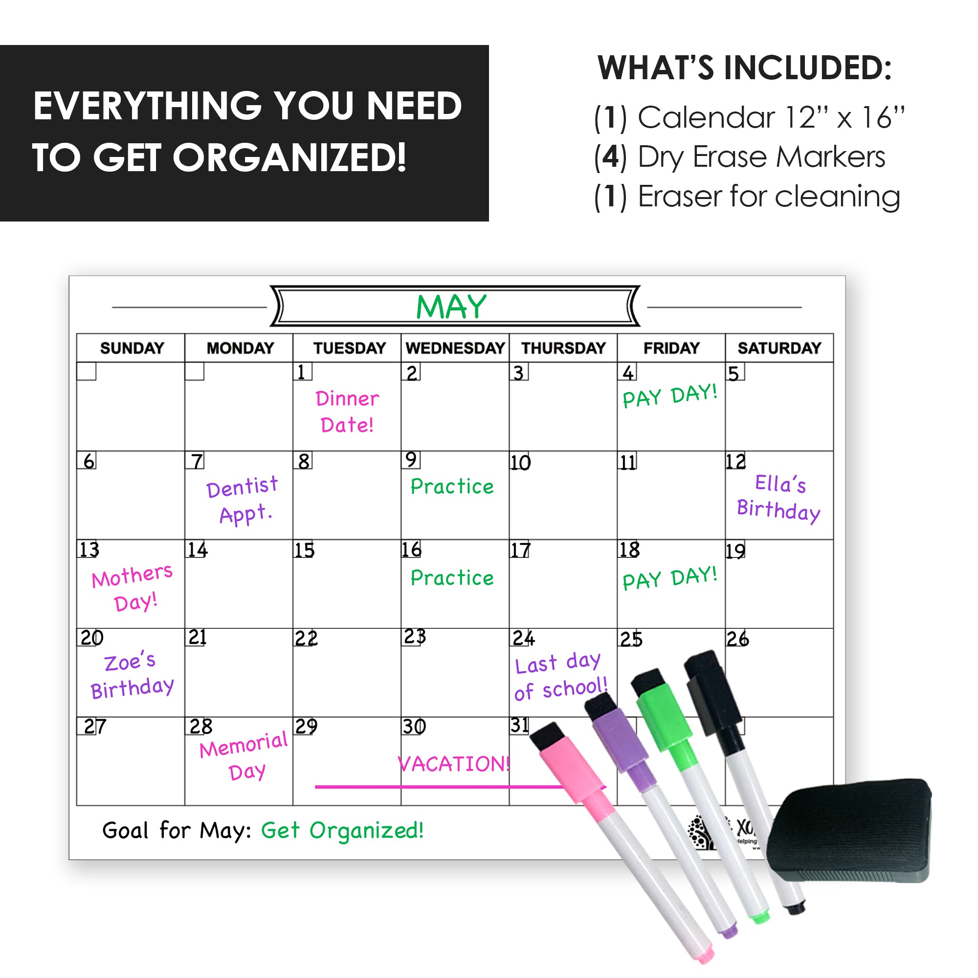 Dry Erase Calendar for Fridge - White - XOXO Parents