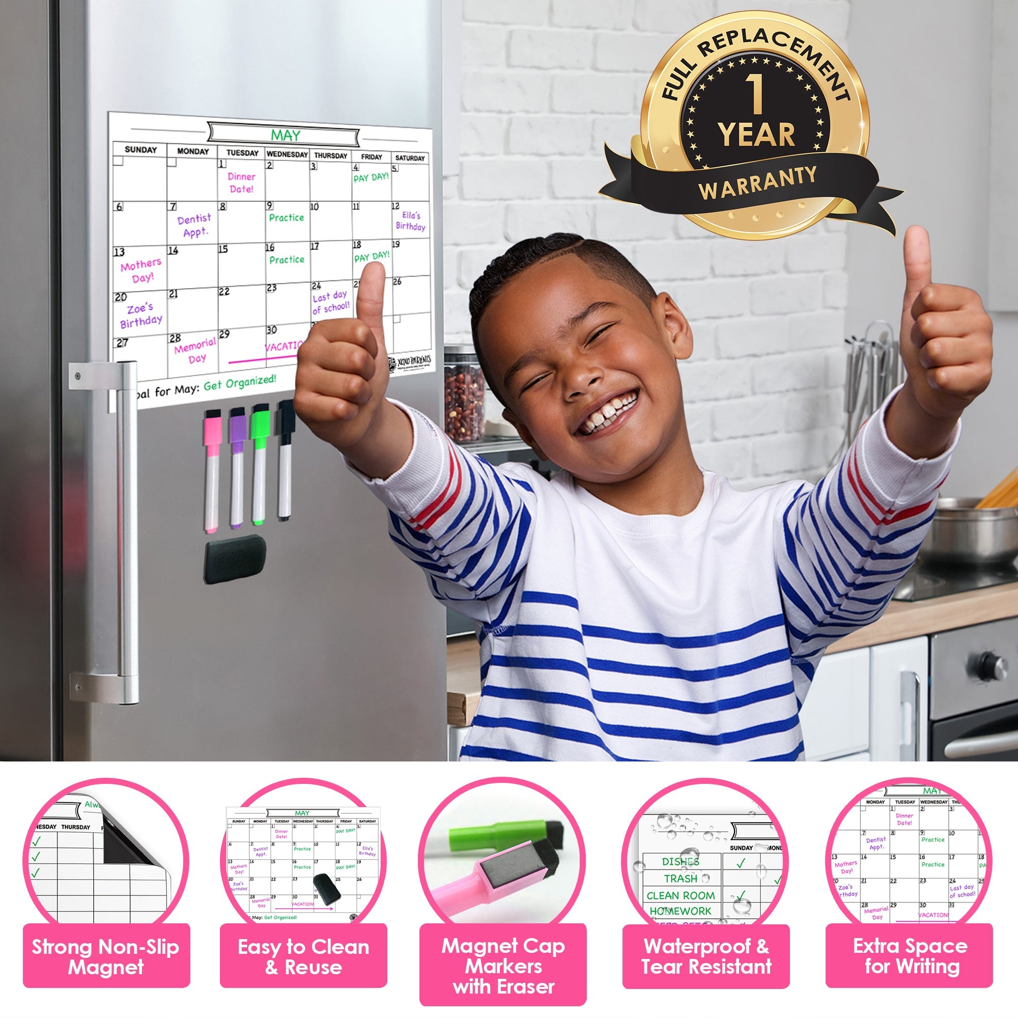 Dry Erase Calendar for Fridge - White - XOXO Parents