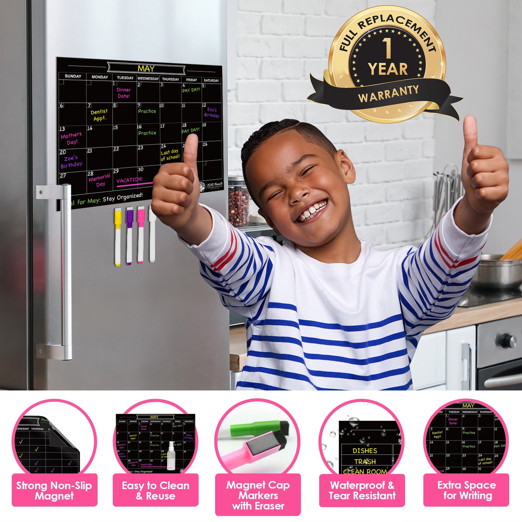 Dry Erase Magnet Calendar for Fridge - Black - XOXO Parents