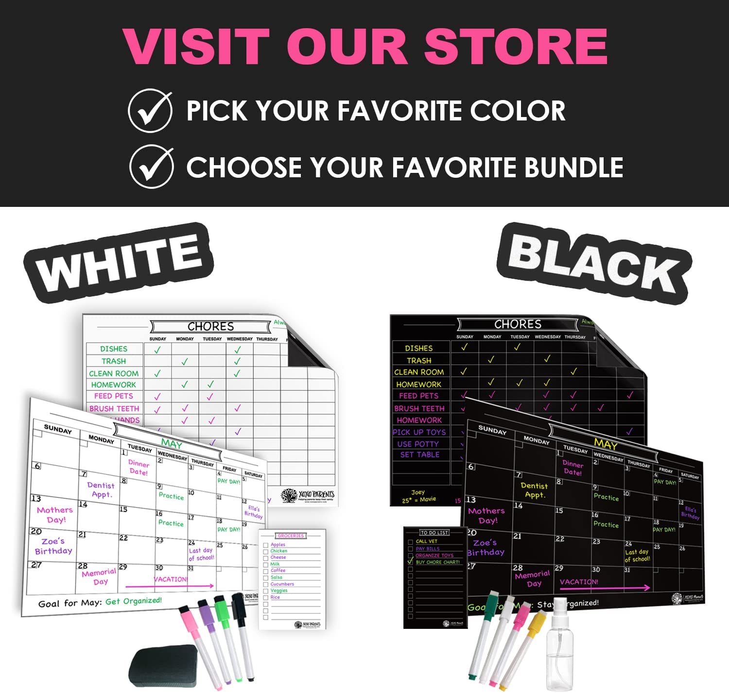 Dry Erase Magnet Calendar for Fridge - Black - XOXO Parents