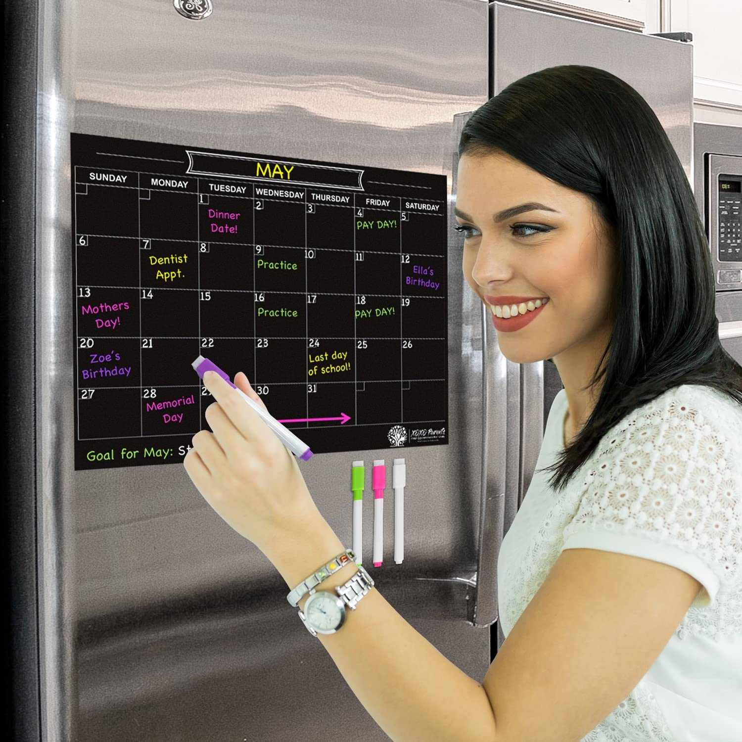 Dry Erase Magnet Calendar for Fridge - Black - XOXO Parents