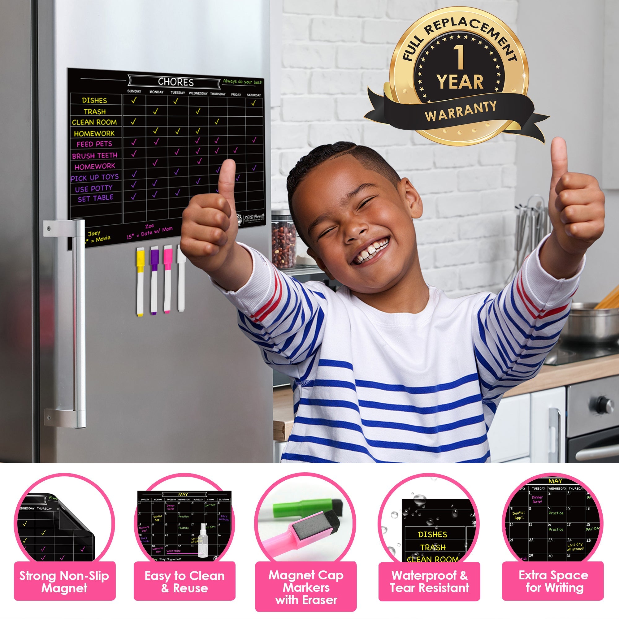 Magnet Chore Chart for Kids - Black - XOXO Parents