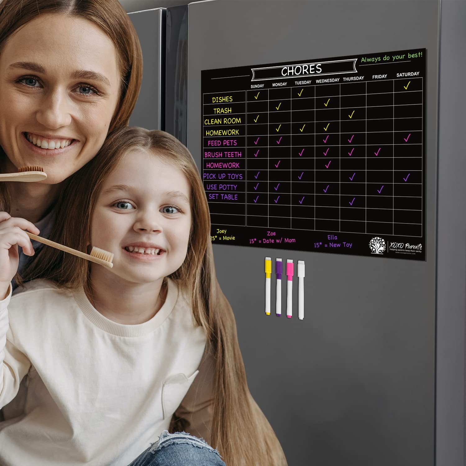 Magnet Chore Chart for Kids - Black - XOXO Parents